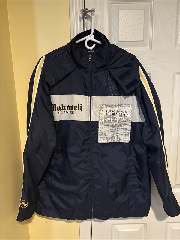 Vintage Makaveli Branded Tupac Track Jacket Wind Breaker Black Elvis LARGE Rare
