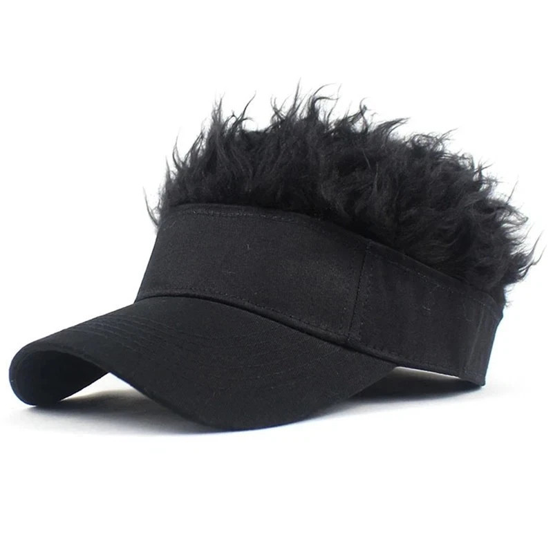 Mens Baseball Golf Hat Cap Sun Visor Wig Hat With Fake Flair Hair Outdoor Sports