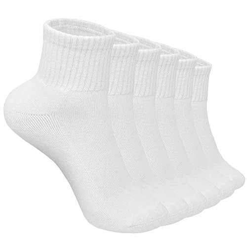Glory Max 6 Pairs Women Ankle Socks Cotton Solid Color with Cushion 9-11 White gallery