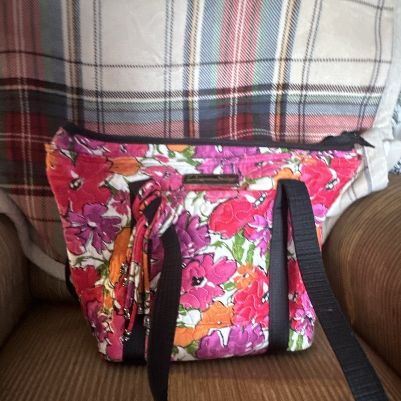 Womens Floral Multicolor Medium Crossbody Shoulder Bag Zip Black Strap Charm