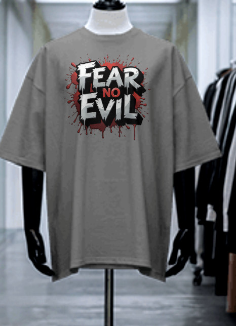 Christian T-Shirt Fear No Evil,2xl, Faith, God, Jesus, Washed grey, Mens,