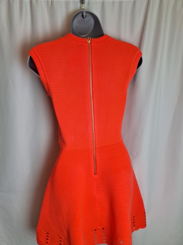 TED BAKER Women's Skater Dress Neon Pink Cut Out Design Size uk8 Stretch E4736 gallery