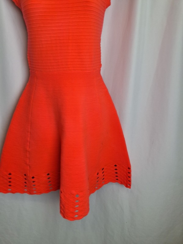 TED BAKER Women's Skater Dress Neon Pink Cut Out Design Size uk8 Stretch E4736 gallery