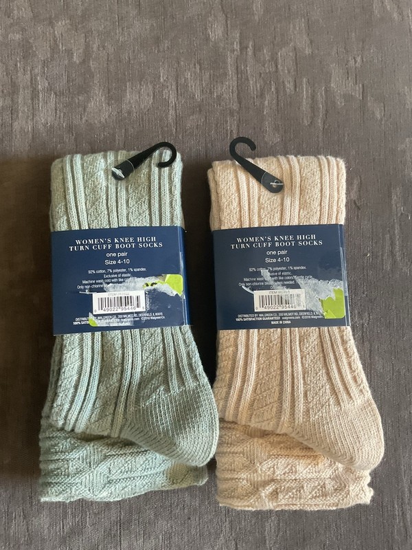 West Loop Knee High Turn Cuff Socks Size 4-10 Green Tan 2 Pair gallery