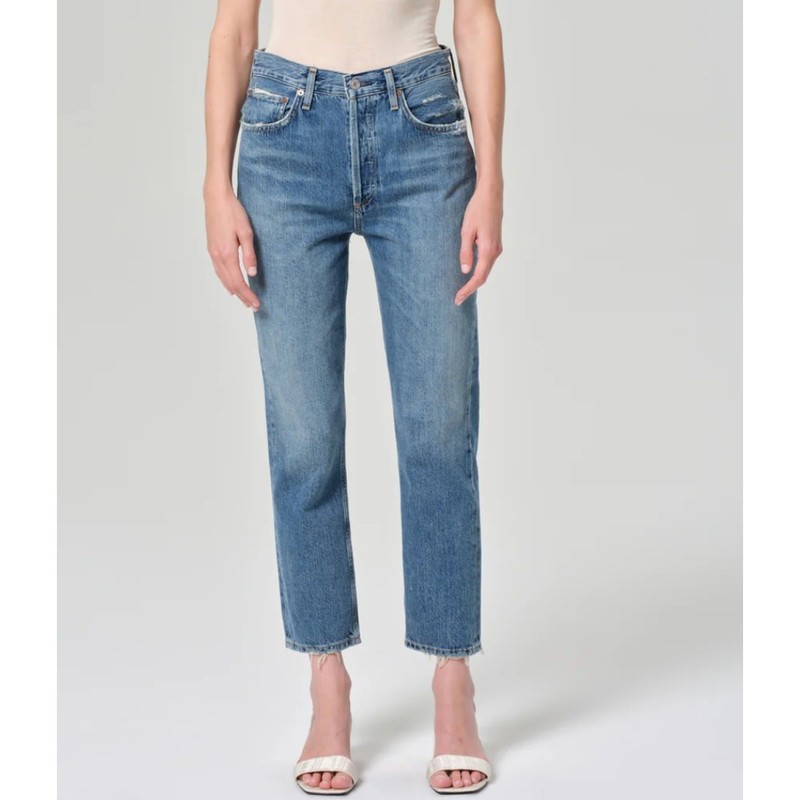 Agolde Riley Crop Jeans 30 10 Frequency 24 Medium Wash Distress Straight Leg 90s