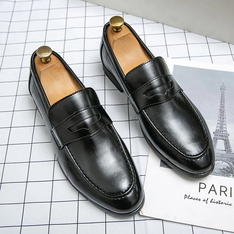 Men’s Leather Penny Loafers Slip-On Comfortable Formal Business Dress Shoes