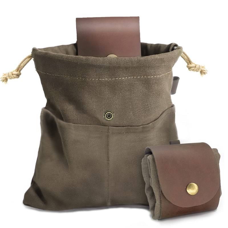 Foraging Pouch Leather Canvas Collapsible Bag Water Resistant Outdoor Camping