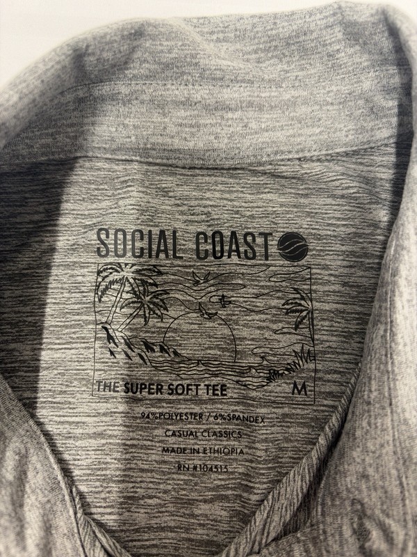 Social Coast Super Soft Shirt Mens M Gray Golf Polo Tropical Casual Camp Outdoor gallery