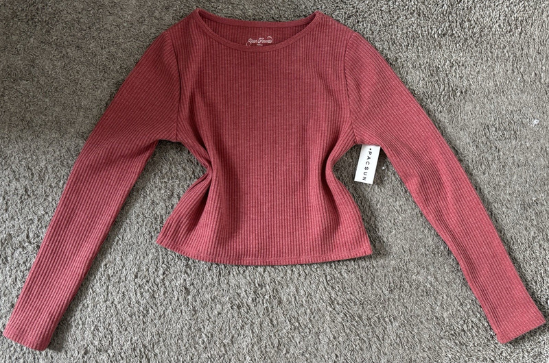 PacSun S Pink Ribbed Knit Crew Neck Long Sleeve Pullover Top
