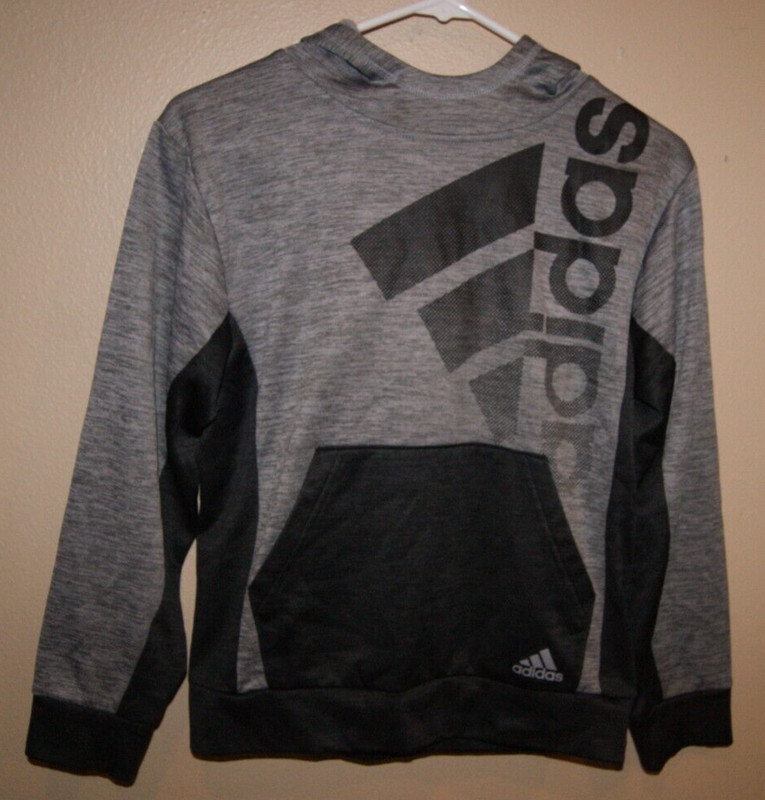 Adidas Youth Color Block logo Hoodie, Medium (10/12), Gray/Black (toteR)