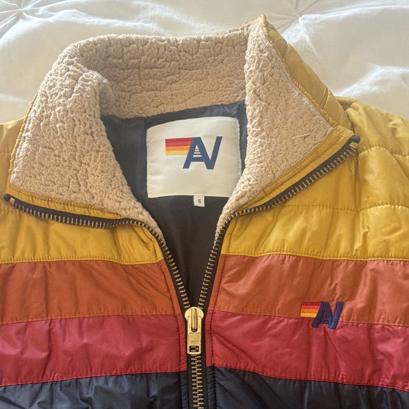 Aviator Nation unisex S Colorblock Puffer Jacket Full Zip Faux Shearling Collar gallery