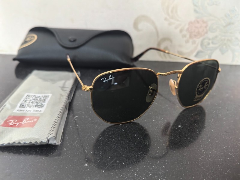 Ray-Ban Hexagonal RB3548 Unisex Metal Green Lense Gold Frame Sunglasses 51-21 mm
