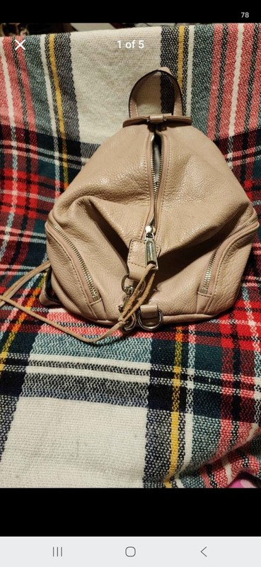 Rebecca Minkoff Beige Pebbled Zip Backpack w/ Detachable Strap, Pockets