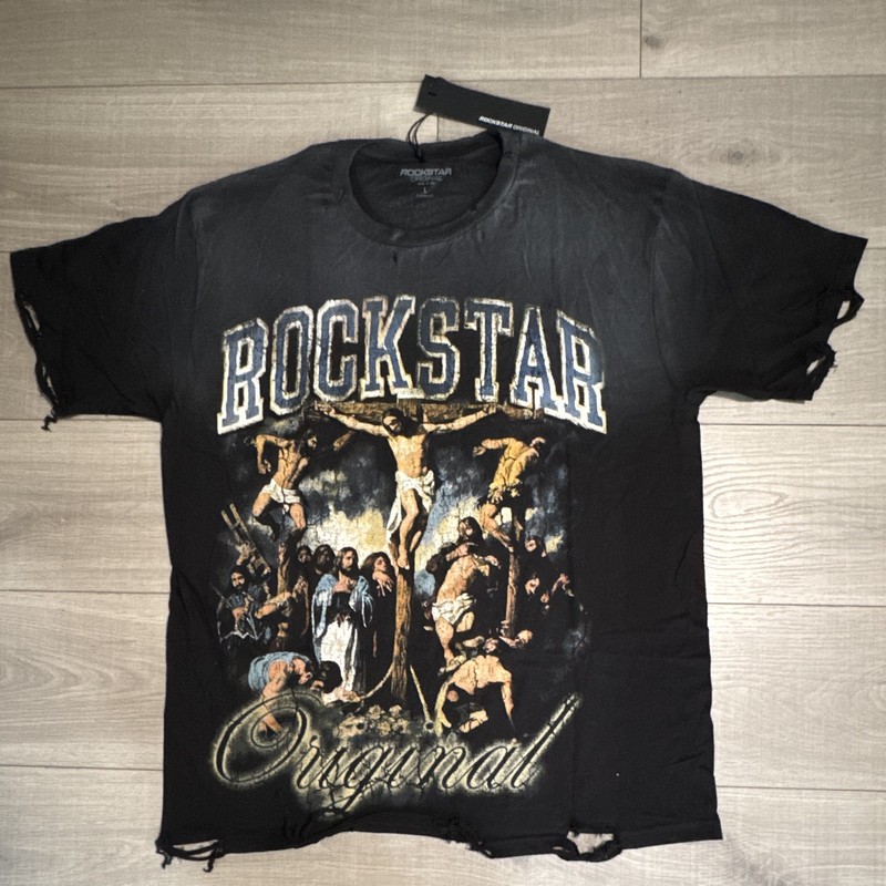 Rockstar Original Men’s L Black Religious Graphic Print Logo Crew Neck T-Shirt