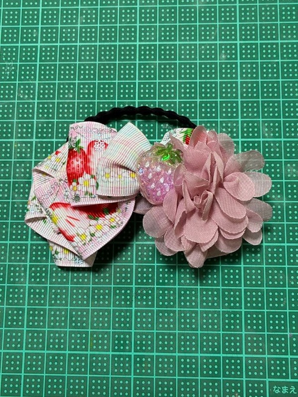 Strawberry & Floral Ribbon Hair Tie Handmade Hair Accessory for Girls gallery