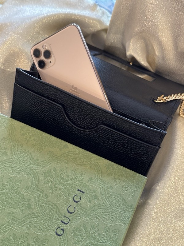 Gucci GG Marmont Wallet On Chain Black Grained Leather Gold Hardware Crossbody gallery
