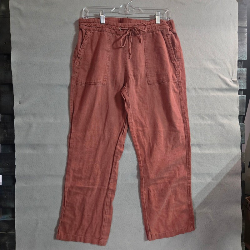 Linen Blend Pull On Jogger Pants Rust Terracotta Elastic Waist Drawstring Small