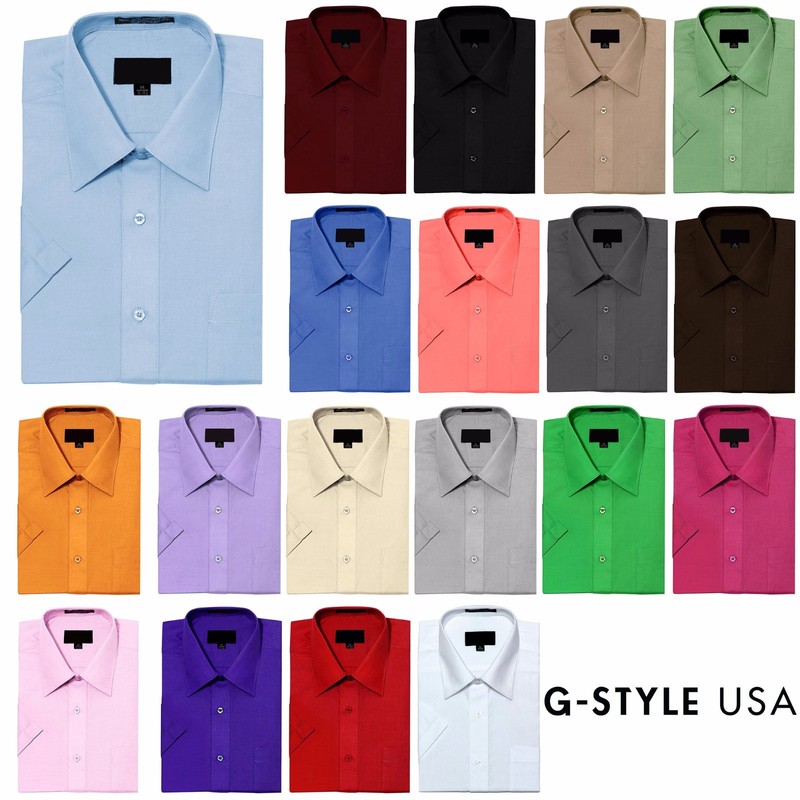 New Men’s Regular Fit Short Sleeve Solid Color Dress Shirts – 23 colors