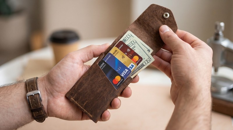 100% Genuine Leather Triple Fold Card Holder, Slim Minimalist Rustic Wallet Gift gallery