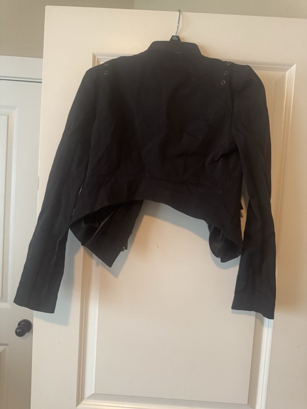 bebe Women's Black Short Biker Jacket Size S Full Zip, Zipper Pockets Eyelet gallery