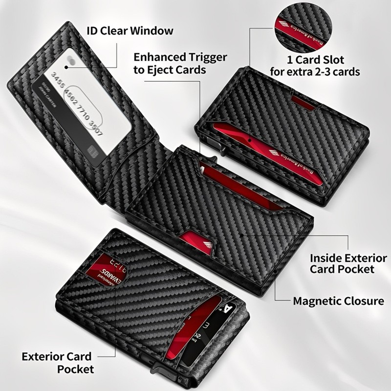 🔥 Mens Card Holder, Slim Card Wallet, RFID Blocking Wallet with Pop-Up Function gallery