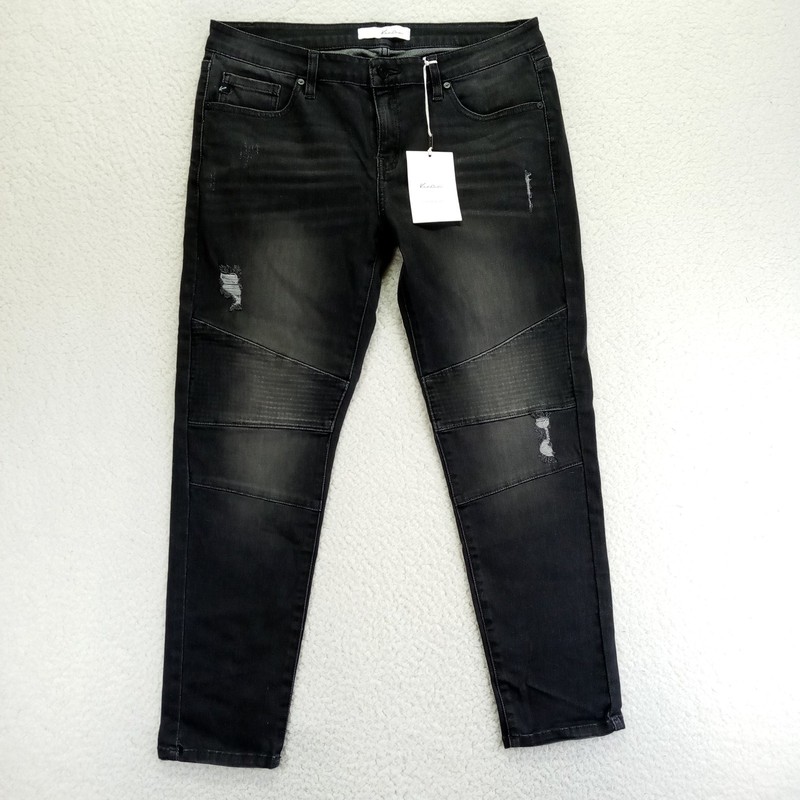Kancan Los Angeles Womens Black Moto Skinny Distressed Jeans KC8201DG Size 13/30