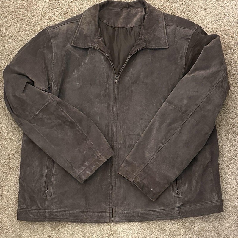 Knightsbridge Men’s Brown Suede Leather Zip Jacket Lined Pockets Point Collar XL