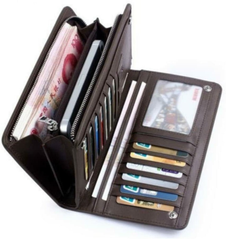 Mens Leather Wallet Large Capacity Bifold Long Card Holder Purse Business Clutch gallery