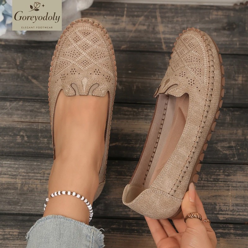 Women's Wide Fit Loafers Slip On Breathable Perforated Comfort Flat Shoes gallery