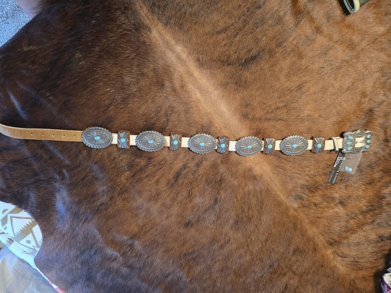 Lucky & Blessed Women’s Western Belt S Brown/Turquoise Adjustable Stone Buckle