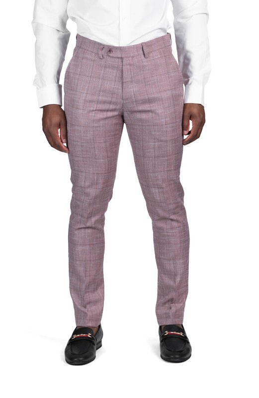 Slim Fit Tweed Mens Dress Pants Dusty Pink Flat Front Fitted Slacks AZAR MAN