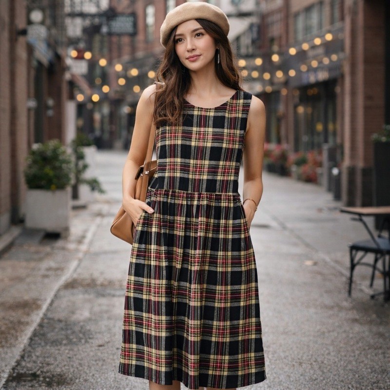 Common Sense Designs Womens Plaid Cotton Jumper Dress Multi-Color Size 14 USA