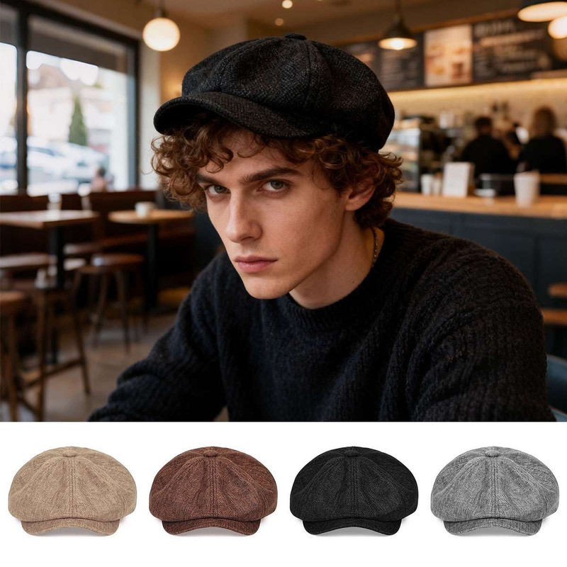 Vintage Newsboy Cap Gatsby Hat Classic 8 Panel Flat Ivy Cabbie Driver Cap Linen gallery