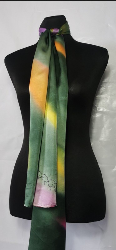 Ideas In Fabric Silk Scarf. Vtg silk scarf. Batik. Satin. 100% silk. 176cm*46cm