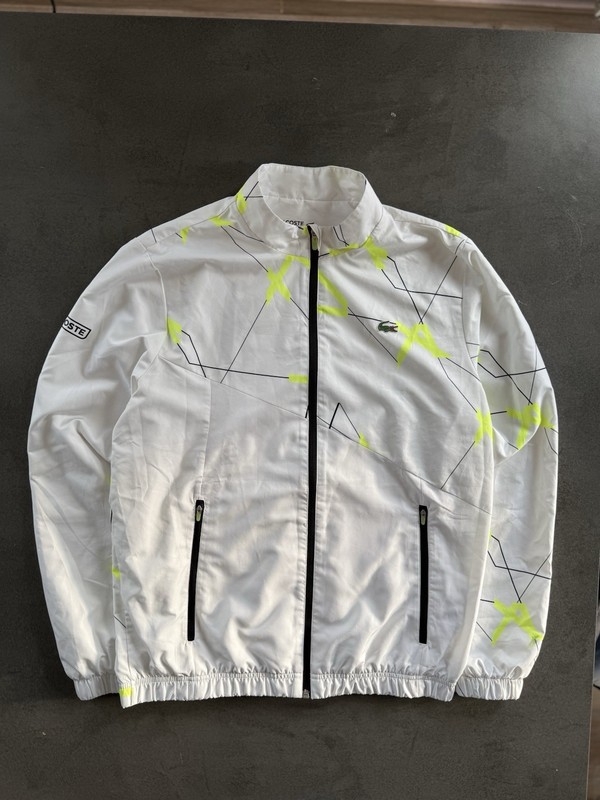 Lacoste Sport Windbreaker Jacket White Neon Yellow Size L Track Jacket Tennis Y2K