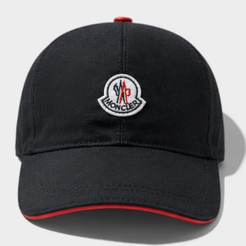 Classic Moncler Black & Red Adjustable Baseball Cap Luxury Casual Designer Hat