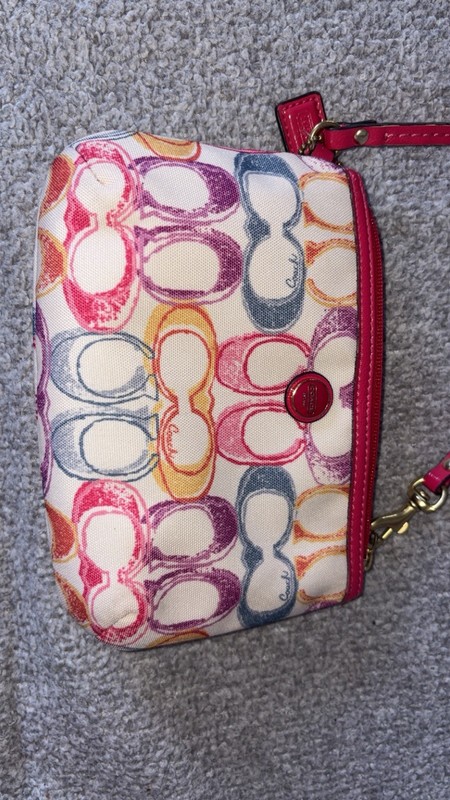 Coach Signature Logo Print Zip Wristlet Pouch, Small, Multicolor/White