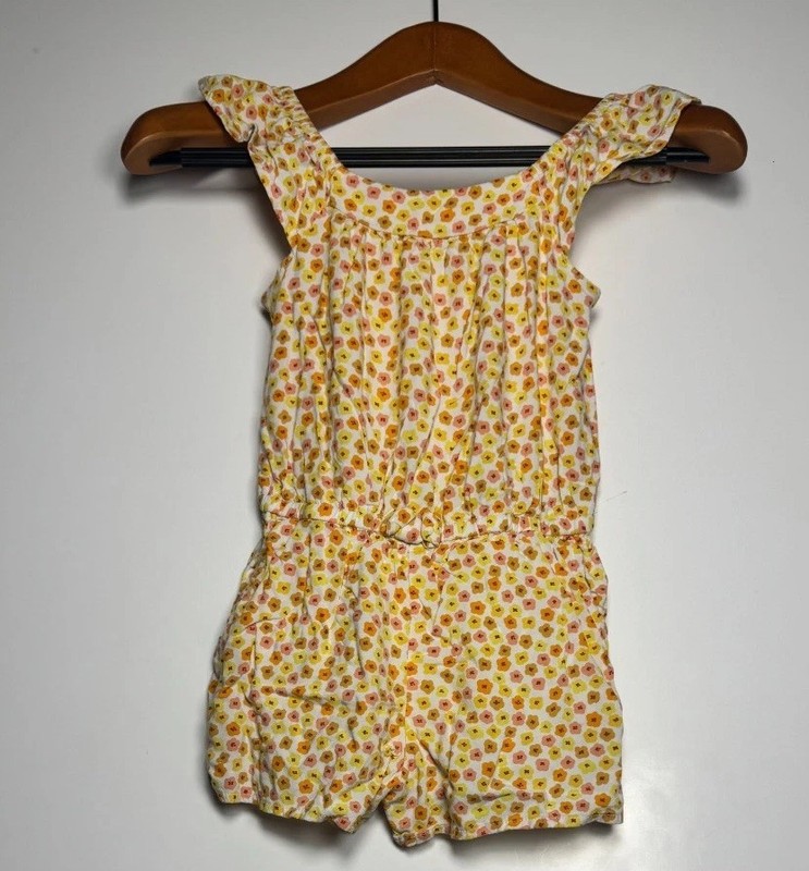 Cat & Jack Romper Girls S (6-7) Multicolor Floral Print Flutter Sleeve One Piece