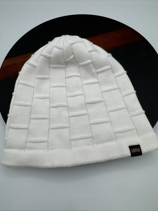 Candid Signature 100% Cotton Skull Cap Kufi Beanie Hats White Knit gallery