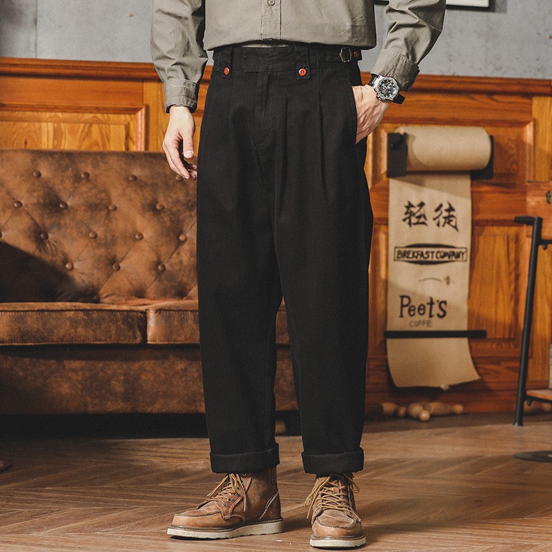 American Retro Work Pants Men’s High Waisted Straight Leg Casual Trousers Chic