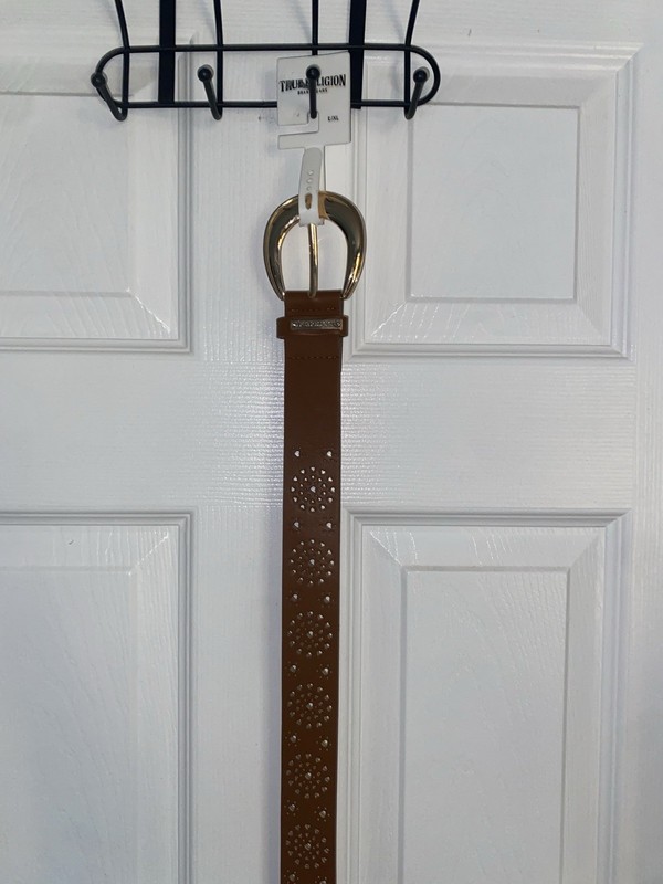 True Religion Women’s Brown Basic Belt L/XL Solid Classic Buckle Logo gallery