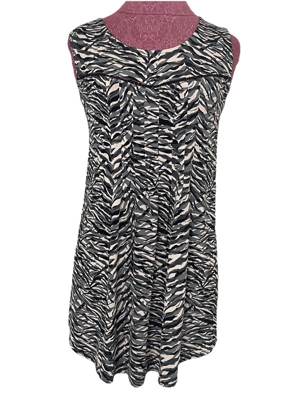 Ava & Grace Woman Blouse Black White Zebra Print Pleated Tunic Top Size XL