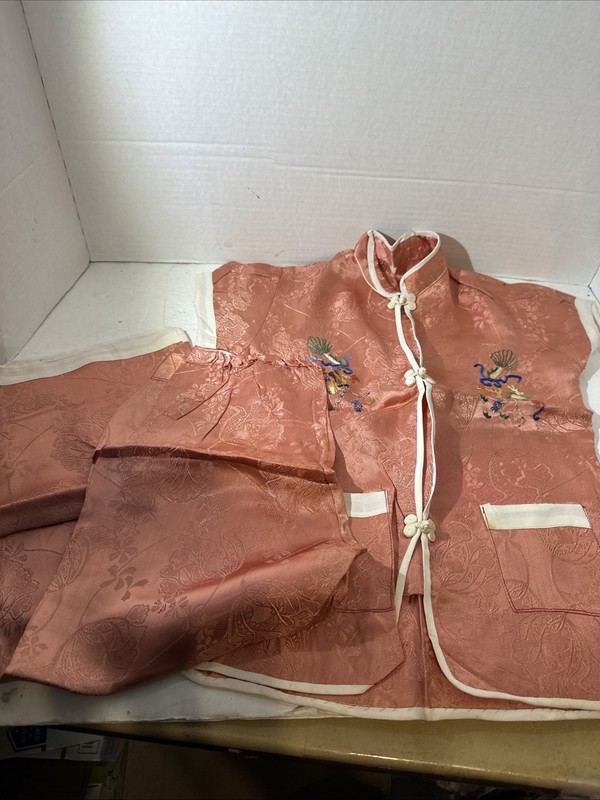Vtg Tradition Chinese Tang Suit Jacket & Pant Set Silk Child Or Petite Adult