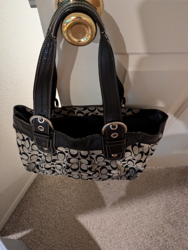 Coach Large Canvas & Leather Grey & Black Soho Shoulder Tote /w Feet gallery