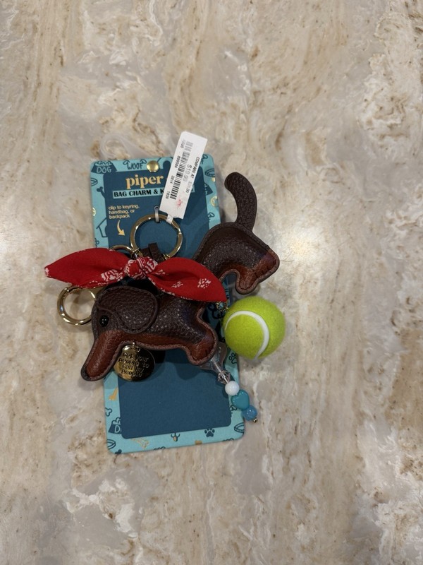 New Piper K Dachshund Bag Charm & Key Chain W/Bone, Tennis Ball, Bow