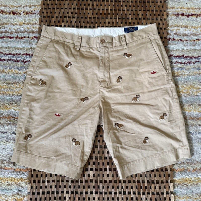 Polo Ralph Lauren Bulldog Embroidered All Over Print Chino Shorts Khaki Men’s 33