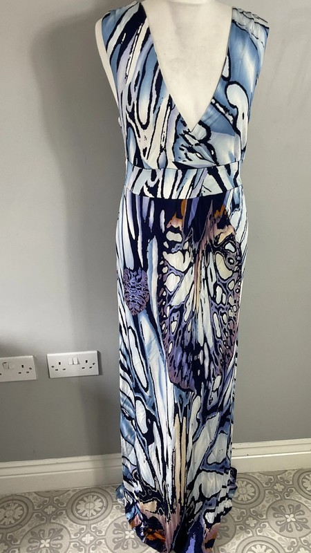 Mint Velvet multicoloured abstract print sleeveless maxi jersey dress UK 14 16