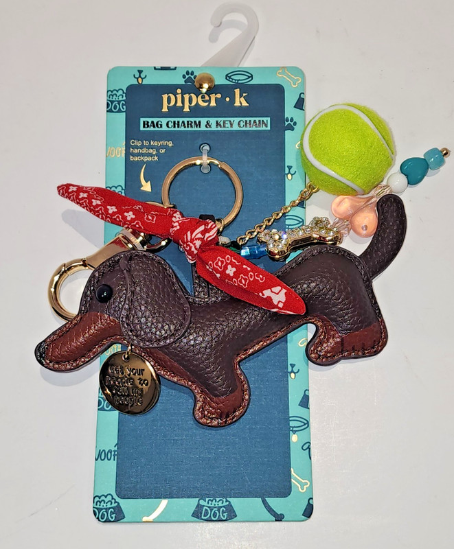 Piper K, Dachshund Bag Charm and Key Chain, A Jeweled Bone, Tennis Ball, NEW