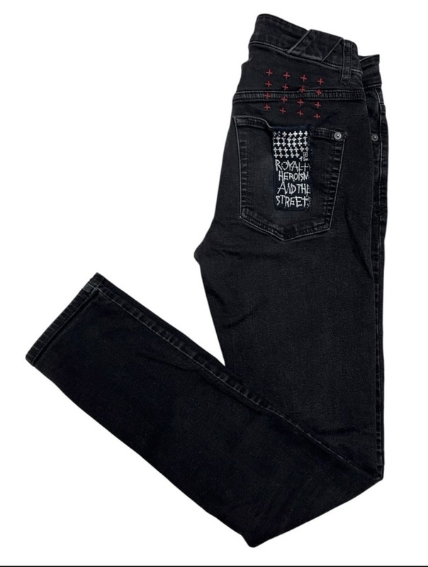 Ksubi Chitch Embroidered Slim Fit Button Fly Denim Jeans Black Mens Size 31×30