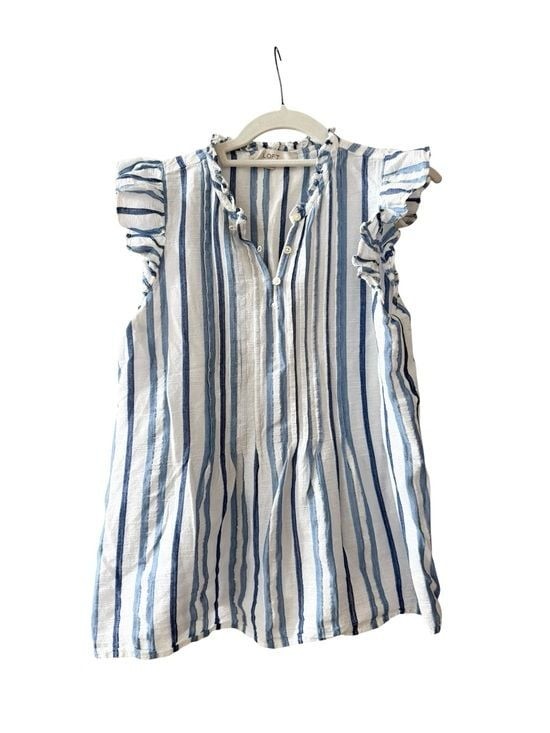LOFT Blue & White Striped Flutter Sleeve Women’s Top Size M